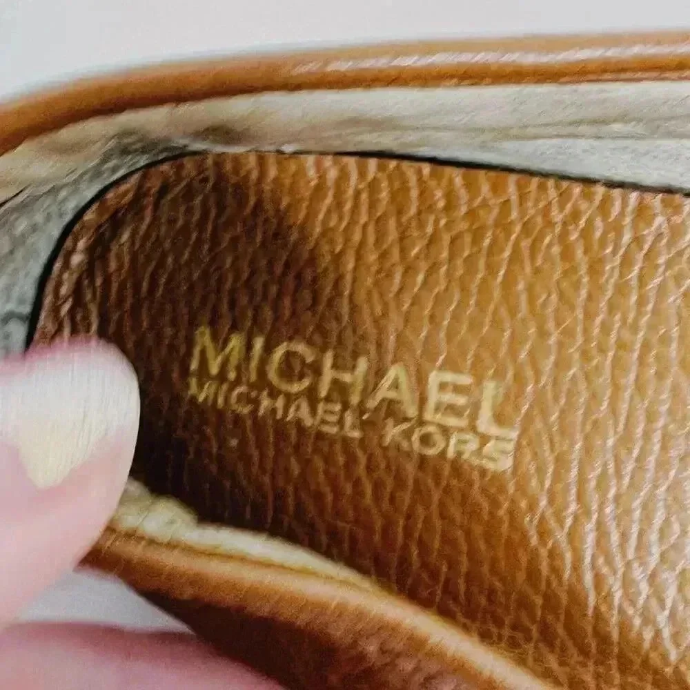 Michael Kors Brown Leather Flats Loafers Gold MK Emblem Women's Size 8.5